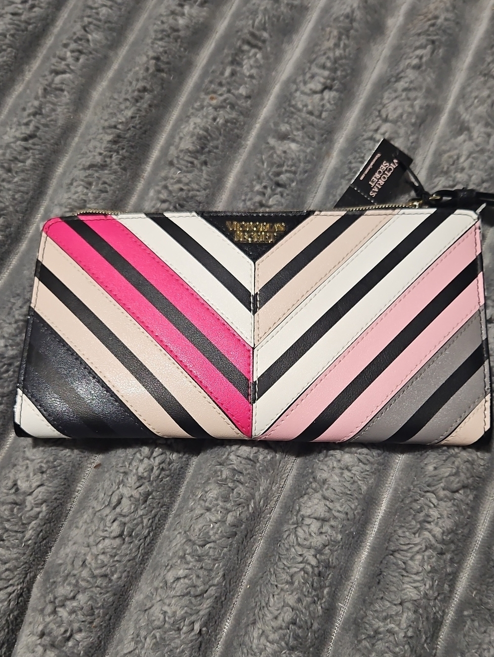 Victoria's Secret Pink and Black Striped Women's Wallet